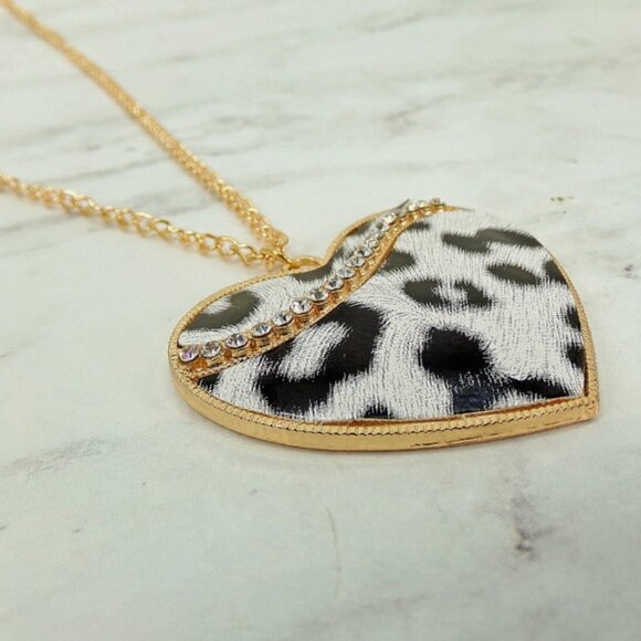 Large Animal Print Heart Pendant Necklace with Crystals, Fashion Heart Necklace - Picture 7 of 7